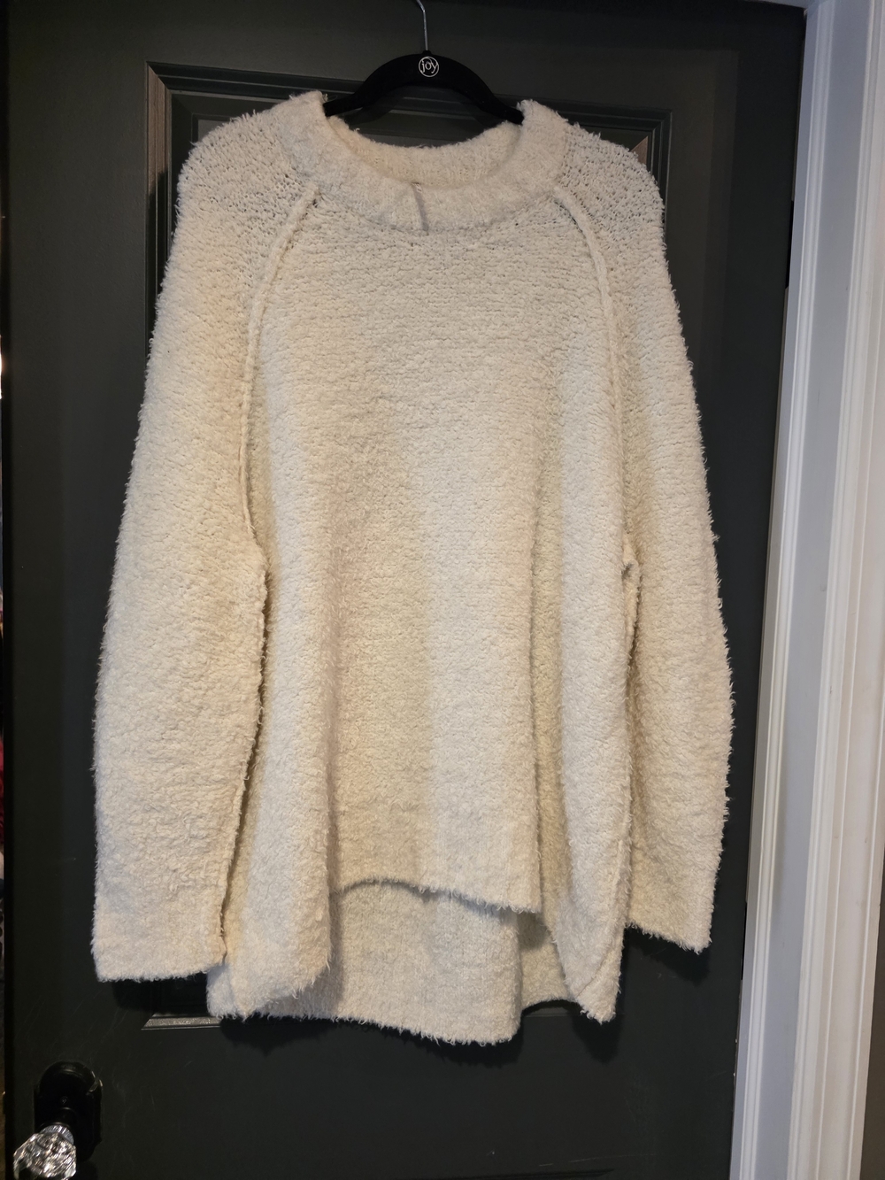Free People Oversized Cream Plush Long Crewneck Sweater